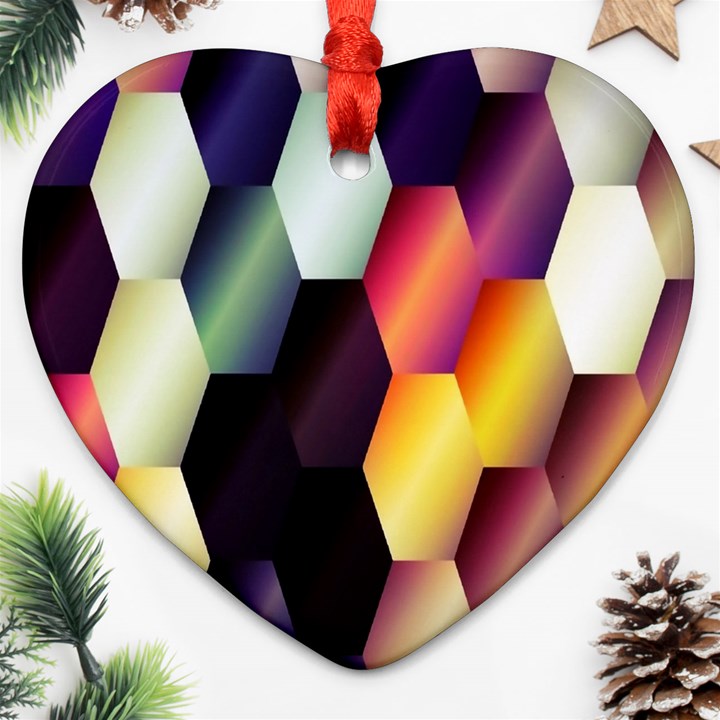 Colorful Hexagon Pattern Heart Ornament (Two Sides)