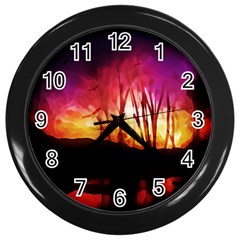 Fall Forest Background Wall Clocks (black) by Nexatart