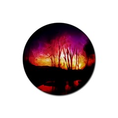 Fall Forest Background Rubber Round Coaster (4 Pack)  by Nexatart