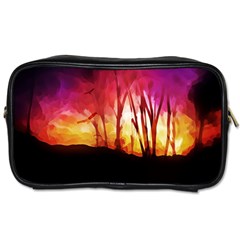 Fall Forest Background Toiletries Bags 2-side by Nexatart