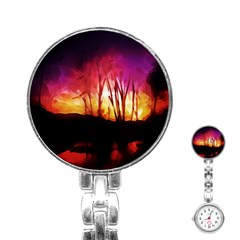 Fall Forest Background Stainless Steel Nurses Watch by Nexatart