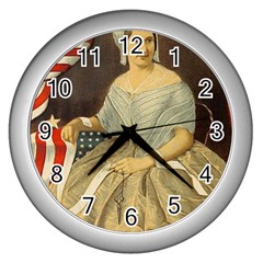 Betsy Ross Author Of The First American Flag And Seal Patriotic Usa Vintage Portrait Wall Clocks (silver)  by yoursparklingshop