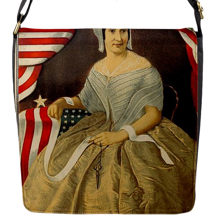 Betsy Ross Author of The First American Flag and Seal Patriotic USA Vintage Portrait Flap Messenger Bag (S)