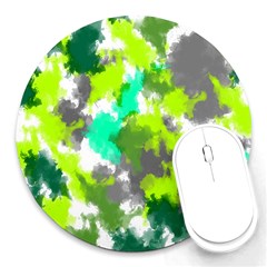 Abstract Watercolor Background Wallpaper Of Watercolor Splashes Green Hues Round Mousepads by Nexatart