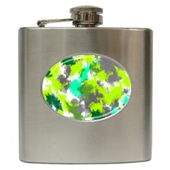 Abstract Watercolor Background Wallpaper Of Watercolor Splashes Green Hues Hip Flask (6 Oz) by Nexatart