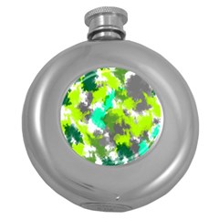 Abstract Watercolor Background Wallpaper Of Watercolor Splashes Green Hues Round Hip Flask (5 Oz)