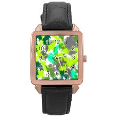 Abstract Watercolor Background Wallpaper Of Watercolor Splashes Green Hues Rose Gold Leather Watch  by Nexatart