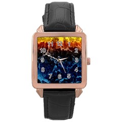 Abstract Background Rose Gold Leather Watch 