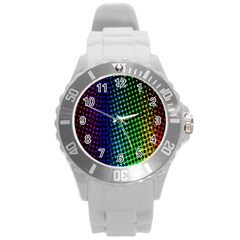 Digitally Created Halftone Dots Abstract Background Design Round Plastic Sport Watch (l)