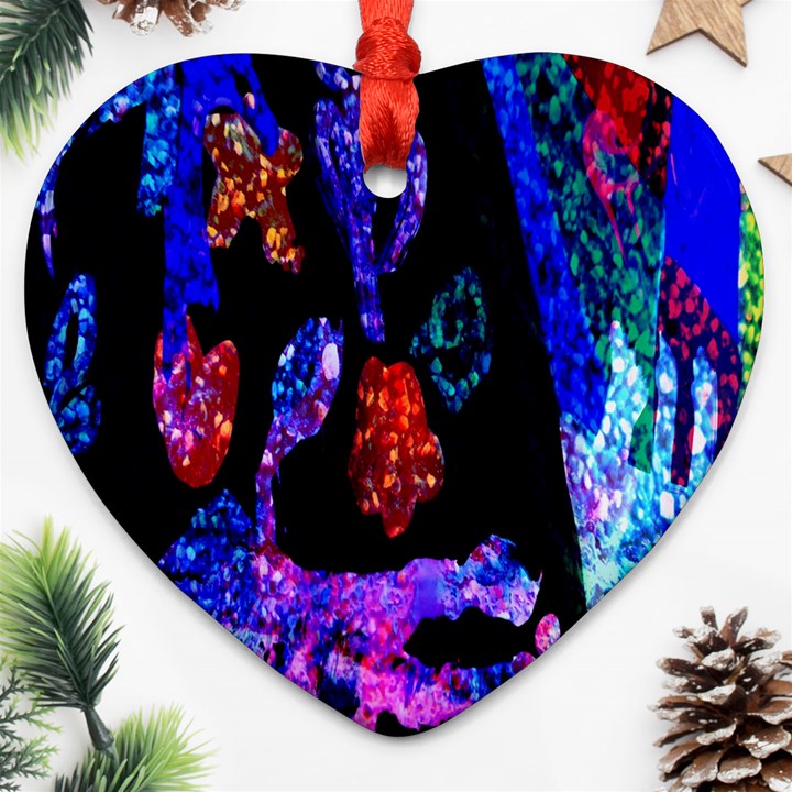 Grunge Abstract In Black Grunge Effect Layered Images Of Texture And Pattern In Pink Black Blue Red Heart Ornament (Two Sides)