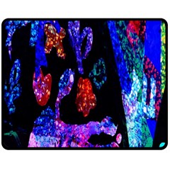 Grunge Abstract In Black Grunge Effect Layered Images Of Texture And Pattern In Pink Black Blue Red Fleece Blanket (medium) 