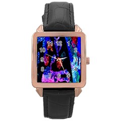 Grunge Abstract In Black Grunge Effect Layered Images Of Texture And Pattern In Pink Black Blue Red Rose Gold Leather Watch 