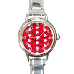 Red Bee Hive Background Round Italian Charm Watch by Nexatart