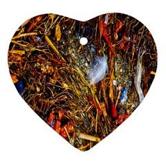 Abstract In Orange Sealife Background Abstract Of Ocean Beach Seaweed And Sand With A White Feather Ornament (heart) by Nexatart