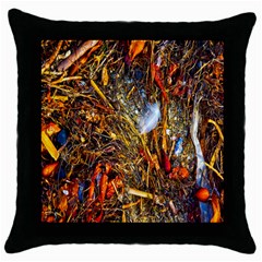 Abstract In Orange Sealife Background Abstract Of Ocean Beach Seaweed And Sand With A White Feather Throw Pillow Case (black) by Nexatart