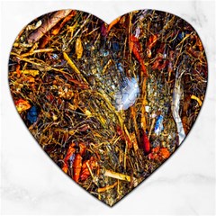 Abstract In Orange Sealife Background Abstract Of Ocean Beach Seaweed And Sand With A White Feather Jigsaw Puzzle (heart) by Nexatart