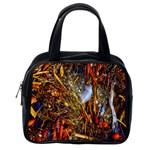 Abstract In Orange Sealife Background Abstract Of Ocean Beach Seaweed And Sand With A White Feather Classic Handbags (2 Sides) Back