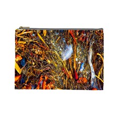 Abstract In Orange Sealife Background Abstract Of Ocean Beach Seaweed And Sand With A White Feather Cosmetic Bag (large)  by Nexatart