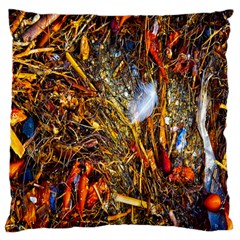 Abstract In Orange Sealife Background Abstract Of Ocean Beach Seaweed And Sand With A White Feather Large Cushion Case (one Side) by Nexatart