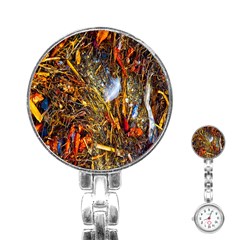 Abstract In Orange Sealife Background Abstract Of Ocean Beach Seaweed And Sand With A White Feather Stainless Steel Nurses Watch by Nexatart