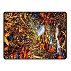 Abstract In Orange Sealife Background Abstract Of Ocean Beach Seaweed And Sand With A White Feather Double Sided Fleece Blanket (small)  by Nexatart