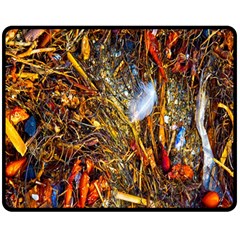 Abstract In Orange Sealife Background Abstract Of Ocean Beach Seaweed And Sand With A White Feather Double Sided Fleece Blanket (medium)  by Nexatart