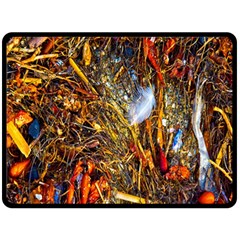 Abstract In Orange Sealife Background Abstract Of Ocean Beach Seaweed And Sand With A White Feather Double Sided Fleece Blanket (large)  by Nexatart