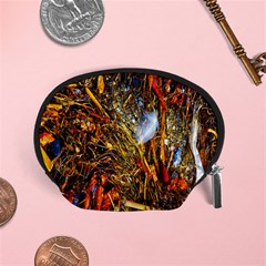 Abstract In Orange Sealife Background Abstract Of Ocean Beach Seaweed And Sand With A White Feather Accessory Pouches (small)  by Nexatart