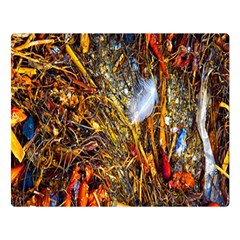 Abstract In Orange Sealife Background Abstract Of Ocean Beach Seaweed And Sand With A White Feather Double Sided Flano Blanket (large)  by Nexatart