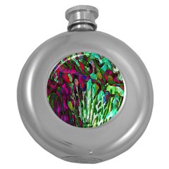 Bright Tropical Background Abstract Background That Has The Shape And Colors Of The Tropics Round Hip Flask (5 Oz) by Nexatart