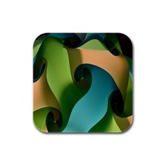 Ribbons Of Blue Aqua Green And Orange Woven Into A Curved Shape Form This Background Rubber Square Coaster (4 Pack)  by Nexatart