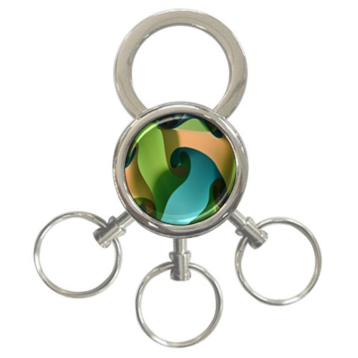 Ribbons Of Blue Aqua Green And Orange Woven Into A Curved Shape Form This Background 3-Ring Key Chains