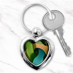 Ribbons Of Blue Aqua Green And Orange Woven Into A Curved Shape Form This Background Key Chains (heart)  by Nexatart