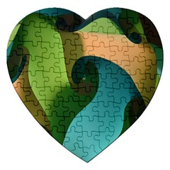 Ribbons Of Blue Aqua Green And Orange Woven Into A Curved Shape Form This Background Jigsaw Puzzle (heart) by Nexatart