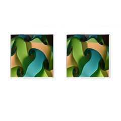 Ribbons Of Blue Aqua Green And Orange Woven Into A Curved Shape Form This Background Cufflinks (square) by Nexatart