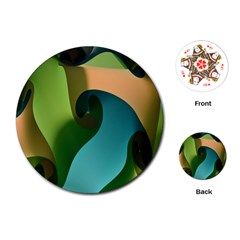 Ribbons Of Blue Aqua Green And Orange Woven Into A Curved Shape Form This Background Playing Cards (round)  by Nexatart