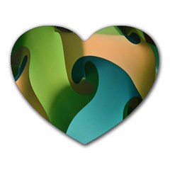 Ribbons Of Blue Aqua Green And Orange Woven Into A Curved Shape Form This Background Heart Mousepads by Nexatart