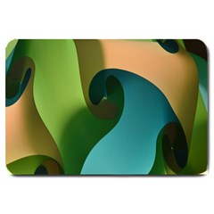 Ribbons Of Blue Aqua Green And Orange Woven Into A Curved Shape Form This Background Large Doormat  by Nexatart