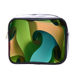 Ribbons Of Blue Aqua Green And Orange Woven Into A Curved Shape Form This Background Mini Toiletries Bags by Nexatart