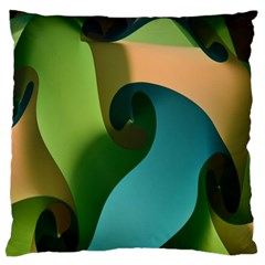 Ribbons Of Blue Aqua Green And Orange Woven Into A Curved Shape Form This Background Large Cushion Case (two Sides) by Nexatart