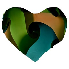 Ribbons Of Blue Aqua Green And Orange Woven Into A Curved Shape Form This Background Large 19  Premium Heart Shape Cushions by Nexatart