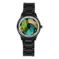 Ribbons Of Blue Aqua Green And Orange Woven Into A Curved Shape Form This Background Stainless Steel Round Watch by Nexatart