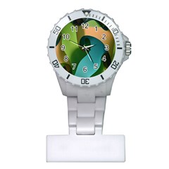 Ribbons Of Blue Aqua Green And Orange Woven Into A Curved Shape Form This Background Plastic Nurses Watch by Nexatart