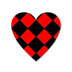 Red Black square Pattern Heart Magnet