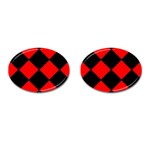 Red Black square Pattern Cufflinks (Oval) Front(Pair)