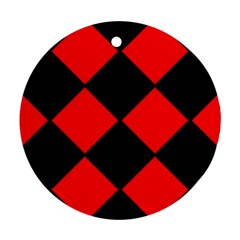 Red Black square Pattern Round Ornament (Two Sides)