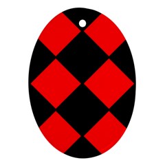 Red Black square Pattern Oval Ornament (Two Sides)