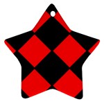 Red Black square Pattern Star Ornament (Two Sides) Back