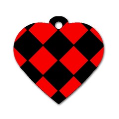 Red Black square Pattern Dog Tag Heart (One Side)