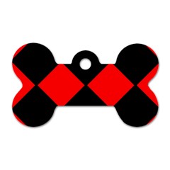 Red Black square Pattern Dog Tag Bone (One Side)